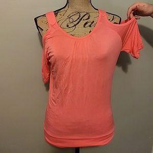 Coral Cold-Shoulder Top